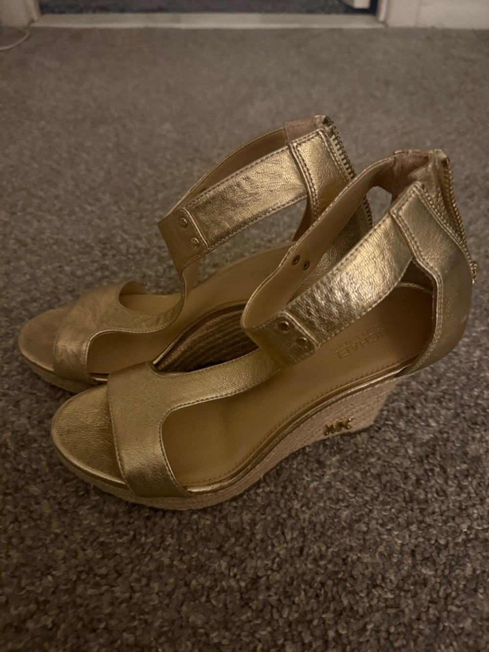 MICHAEL Michael Kors Metallic Gold Wedge Sandals 6.5